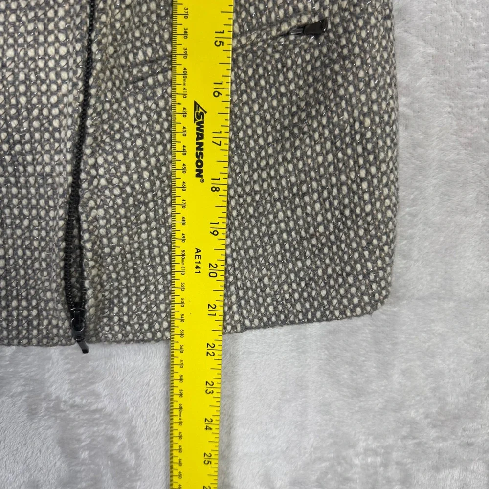 Talbots Petites 4P Gray Tweed Wool Blend Jacket‎ Career Moto Zip Front Metallic